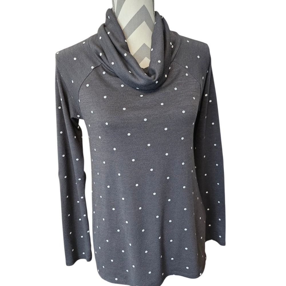 Market & Spruce Womens Gray Polka Dot Cowl Neck Top Elbow Patches Size M